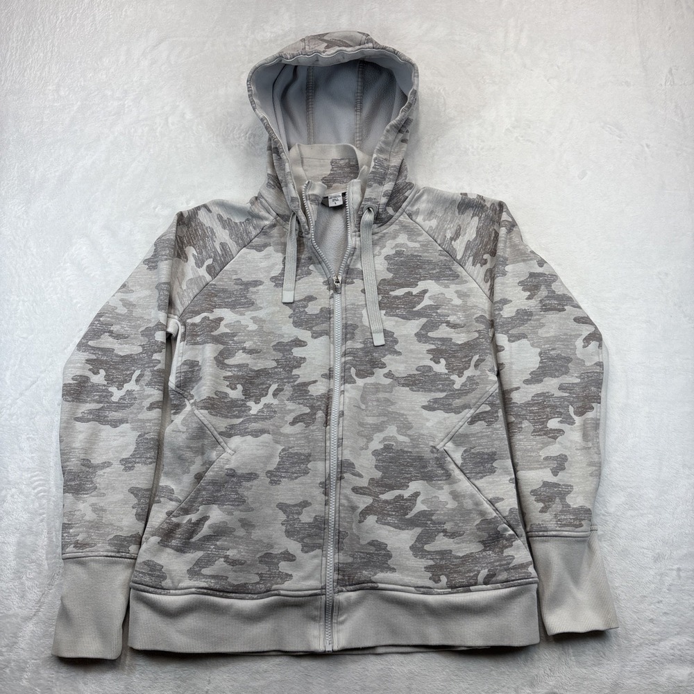 Athleta Triumph Camo Full Zip Hoodie Jacket Womens Size L Fleece Hood